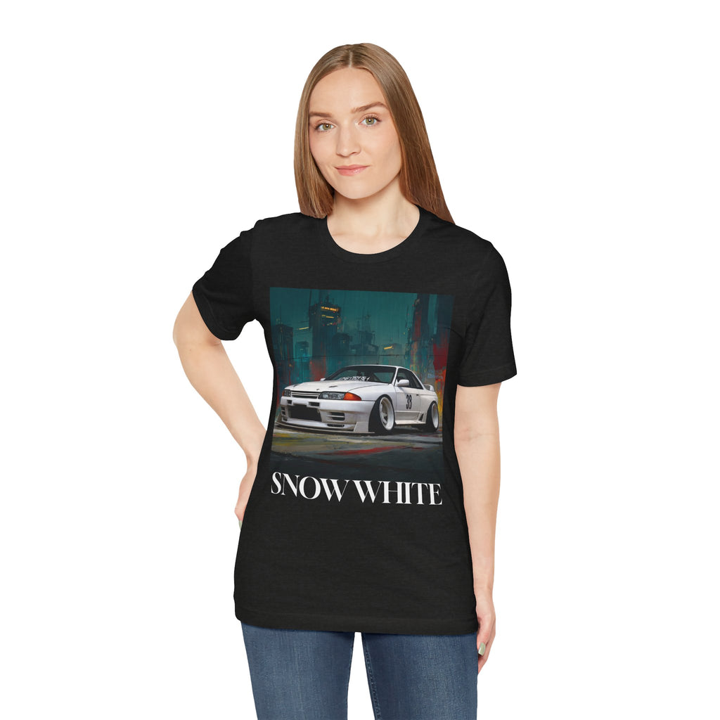 Snow White Skyline Car Tee — JDM Retro Sports Car Graphic T-Shirt