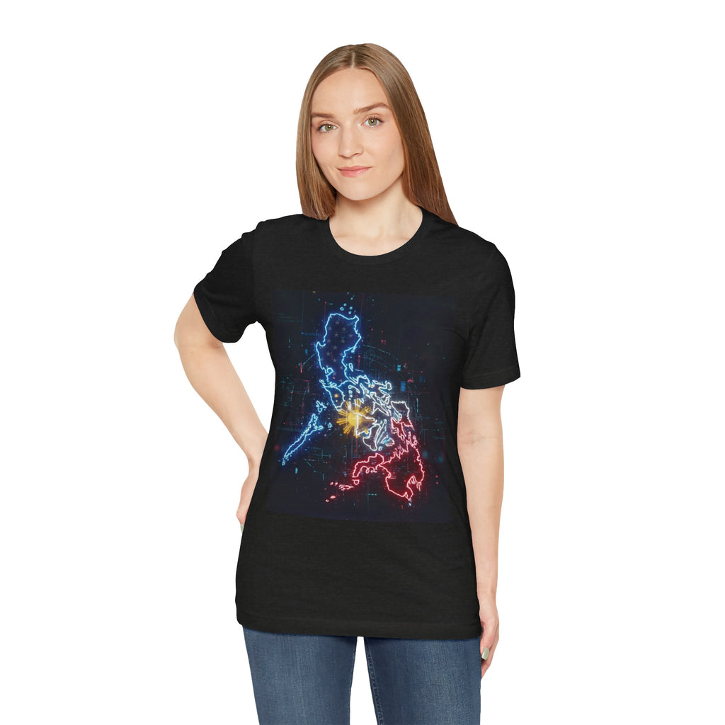 Philippines Neon Map T‑Shirt — Filipino Pride Outline Tee