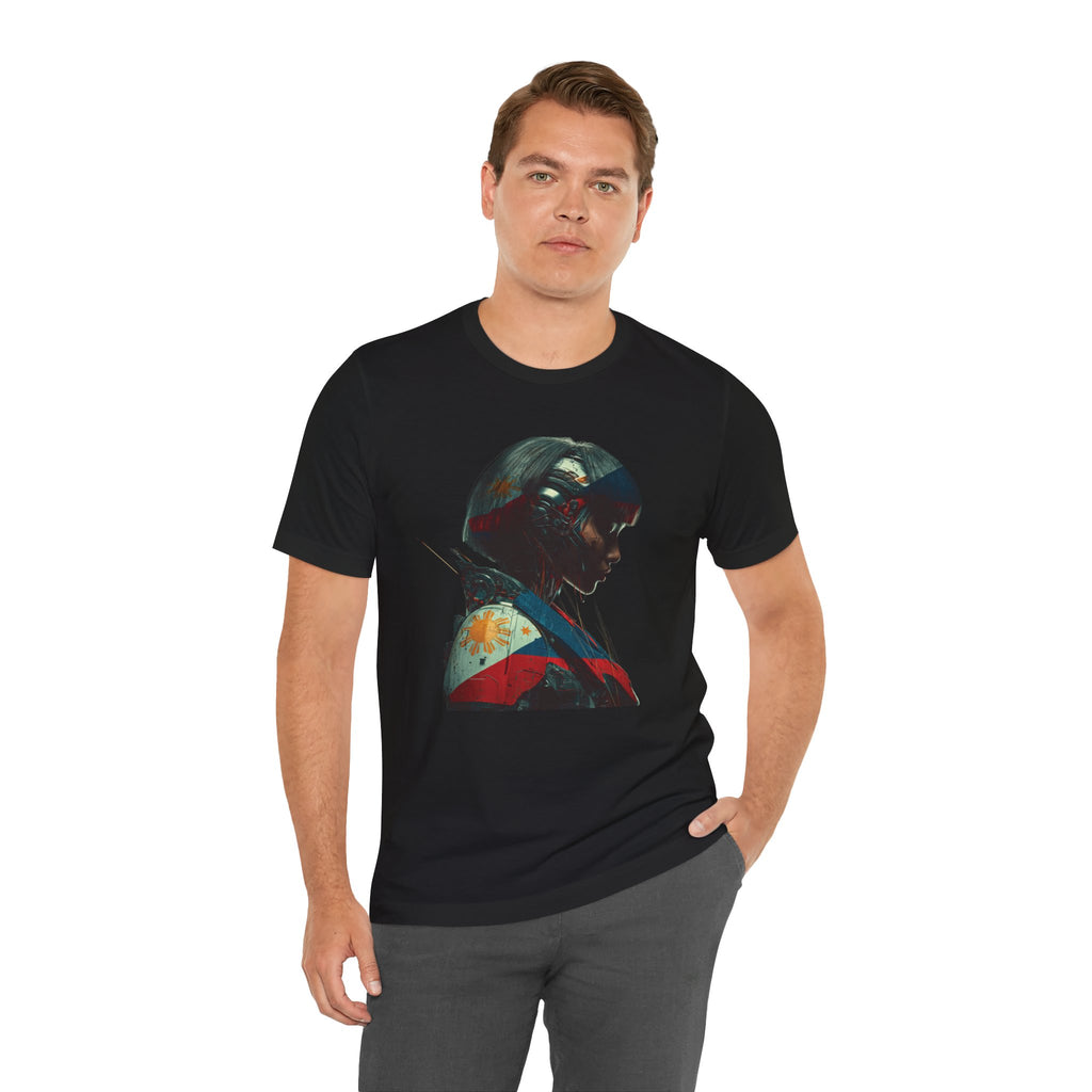 Cyberpunk Warrior Tee — Filipino Flag Portrait