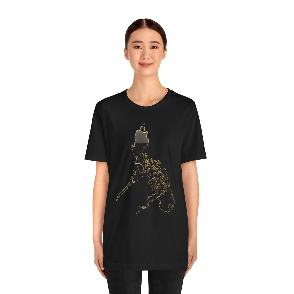 Philippines Map Gold Outline T-Shirt — Minimal Gold Philippine Islands Design
