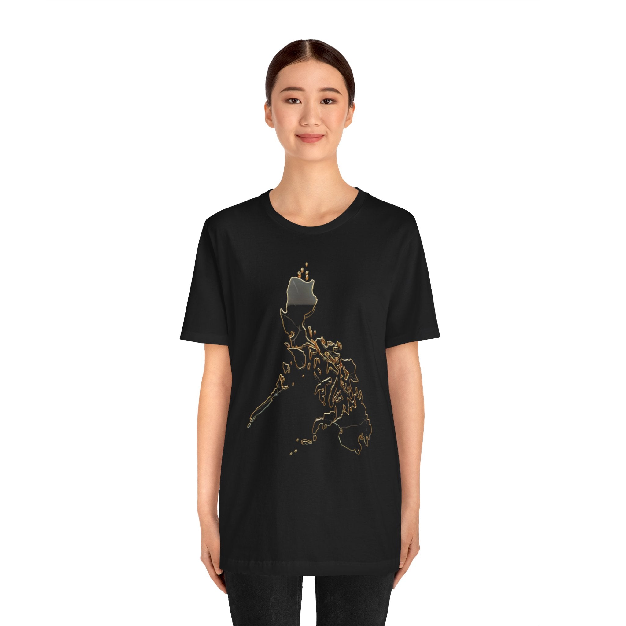 Philippines Map Gold Outline T-Shirt — Minimal Gold Philippine Islands Design