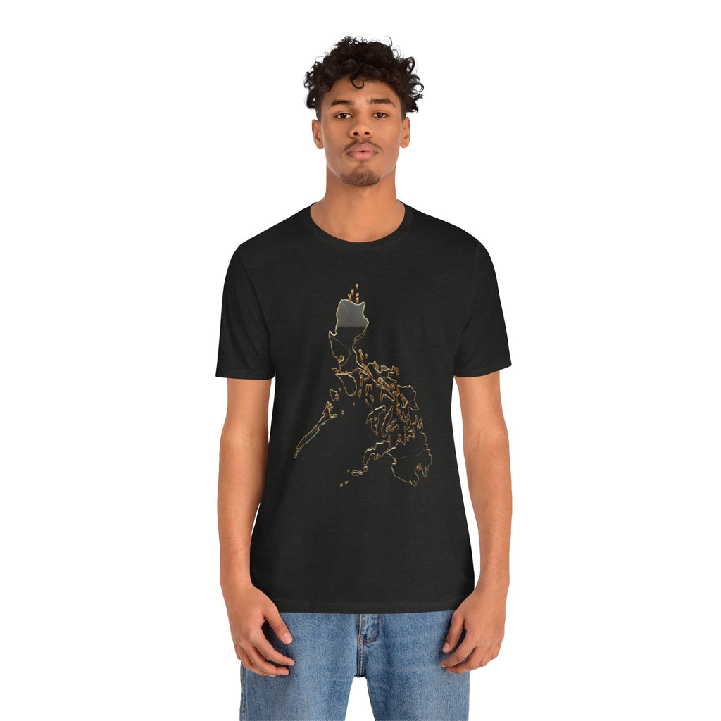 Philippines Map Gold Outline T-Shirt — Minimal Gold Philippine Islands Design