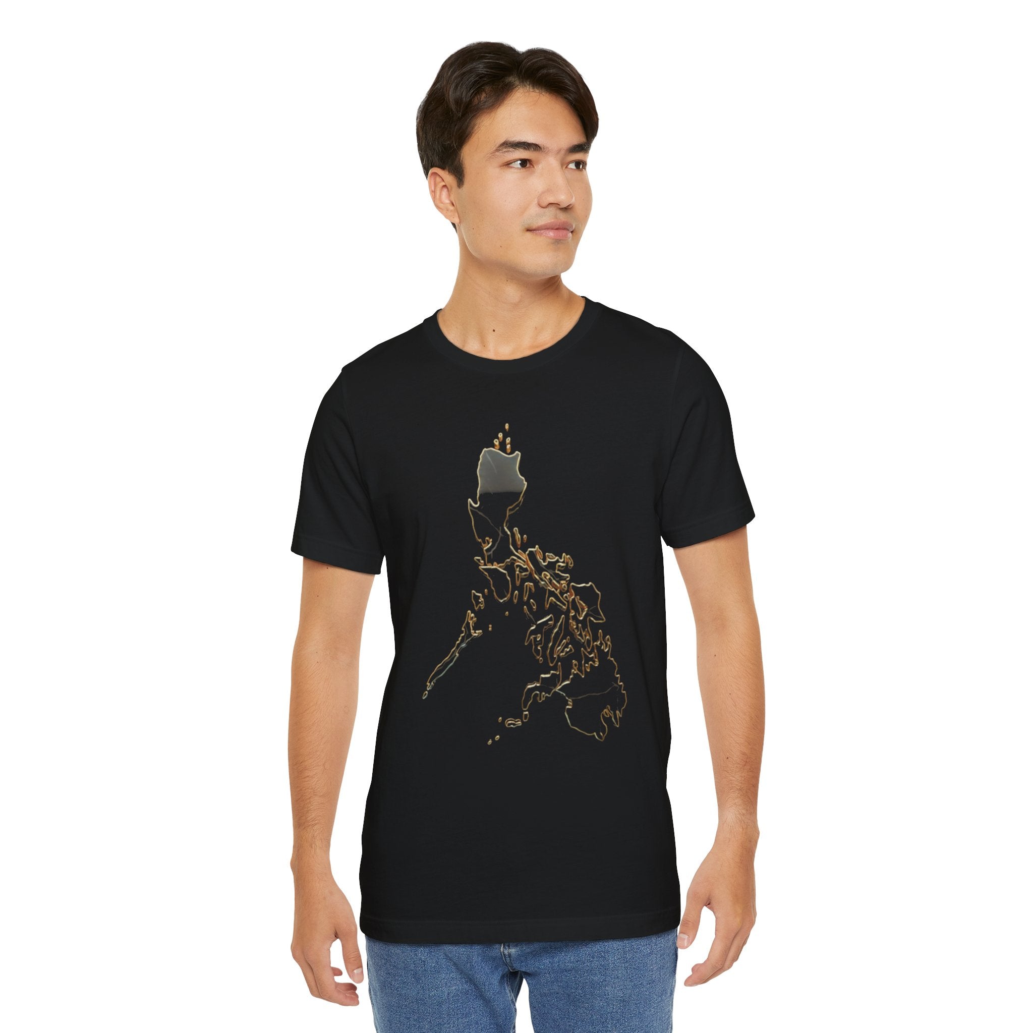 Philippines Map Gold Outline T-Shirt — Minimal Gold Philippine Islands Design
