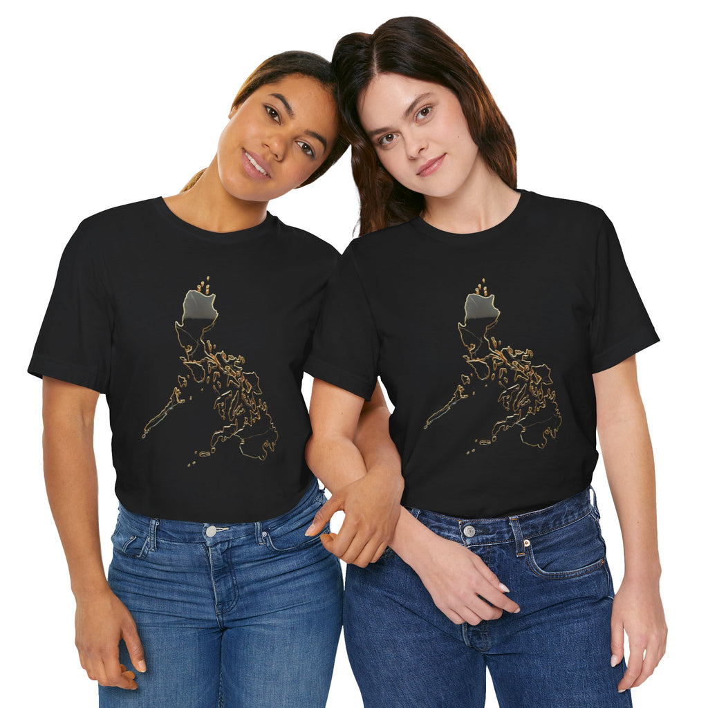 Philippines Map Gold Outline T-Shirt — Minimal Gold Philippine Islands Design