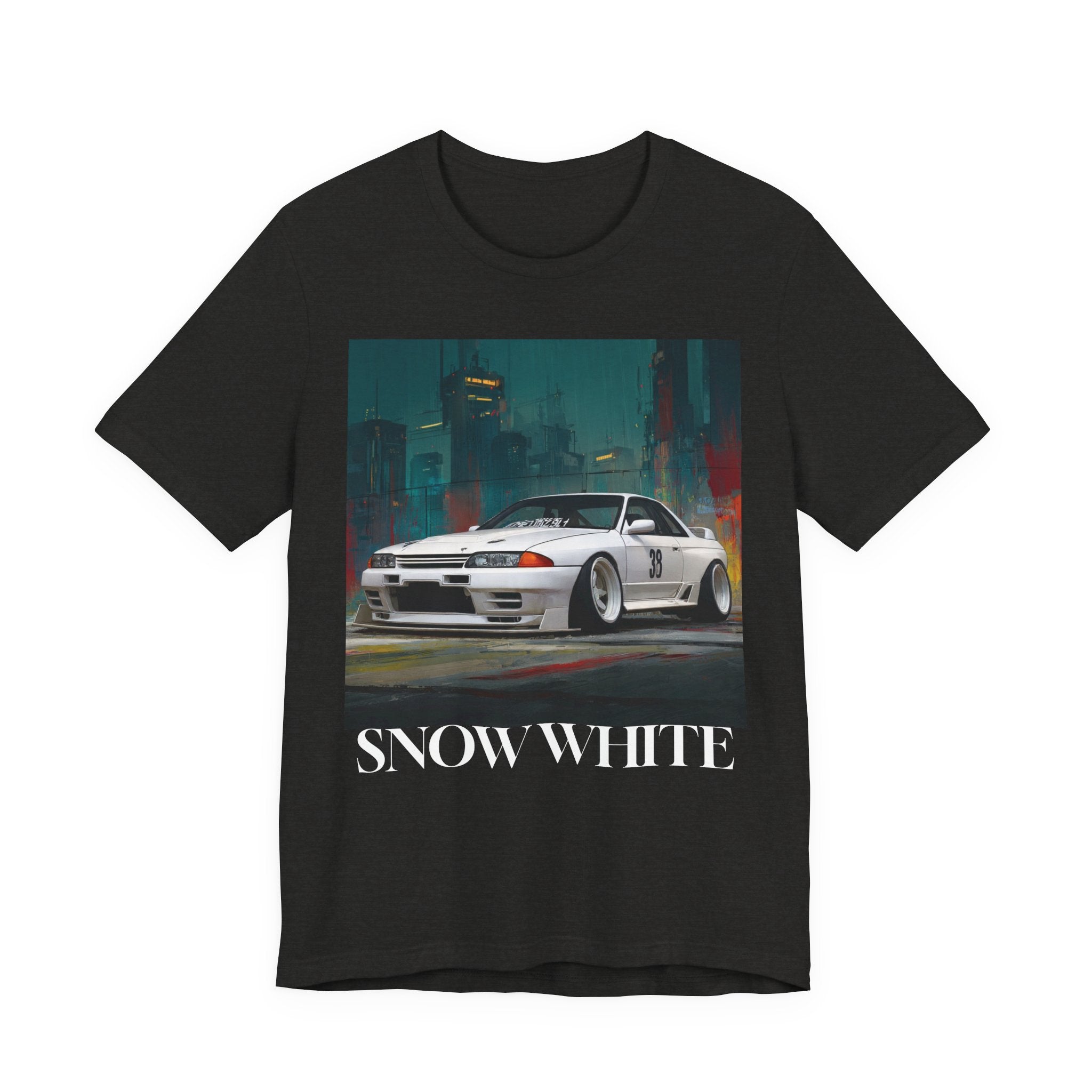 Snow White Skyline Car Tee — JDM Retro Sports Car Graphic T-Shirt