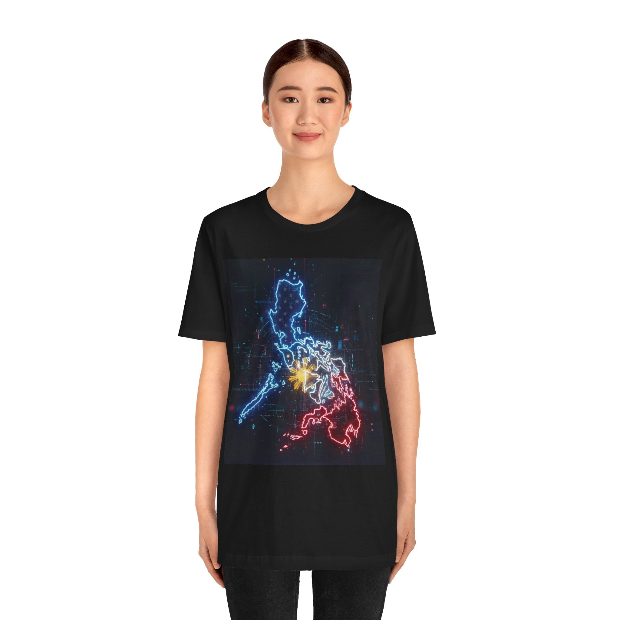 Philippines Neon Map T‑Shirt — Filipino Pride Outline Tee