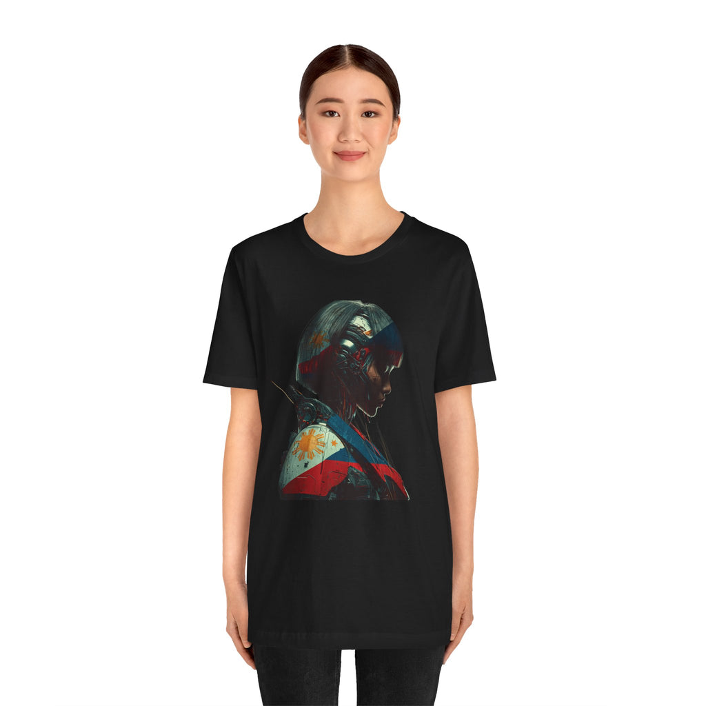 Cyberpunk Warrior Tee — Filipino Flag Portrait