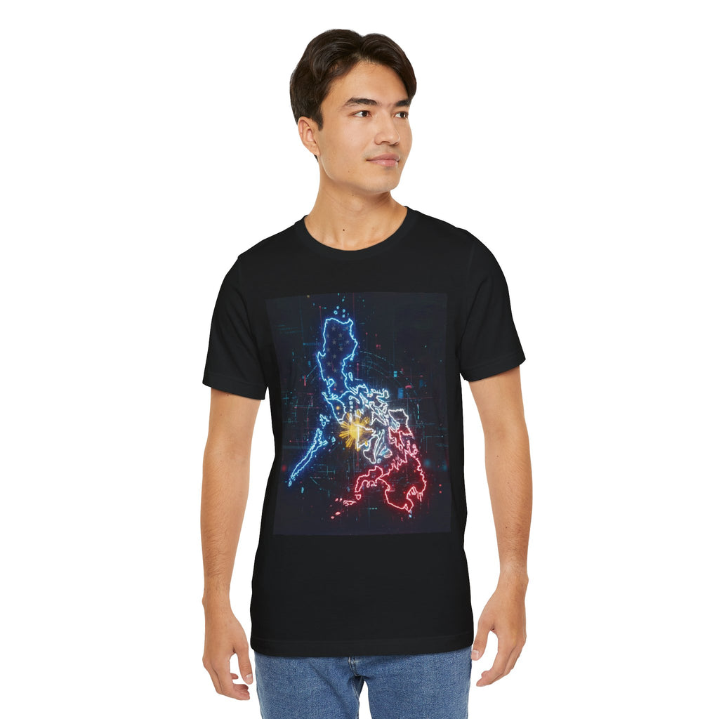 Philippines Neon Map T‑Shirt — Filipino Pride Outline Tee