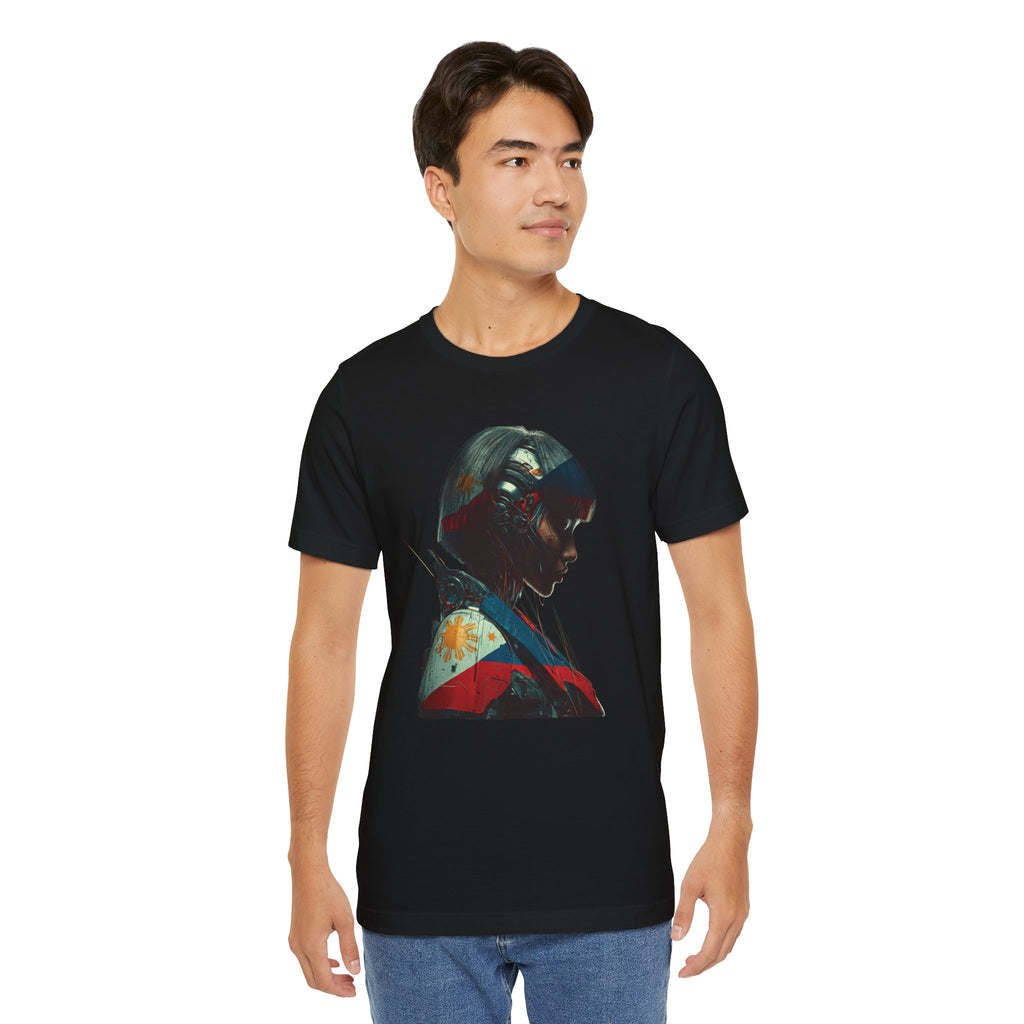 Cyberpunk Warrior Tee — Filipino Flag Portrait