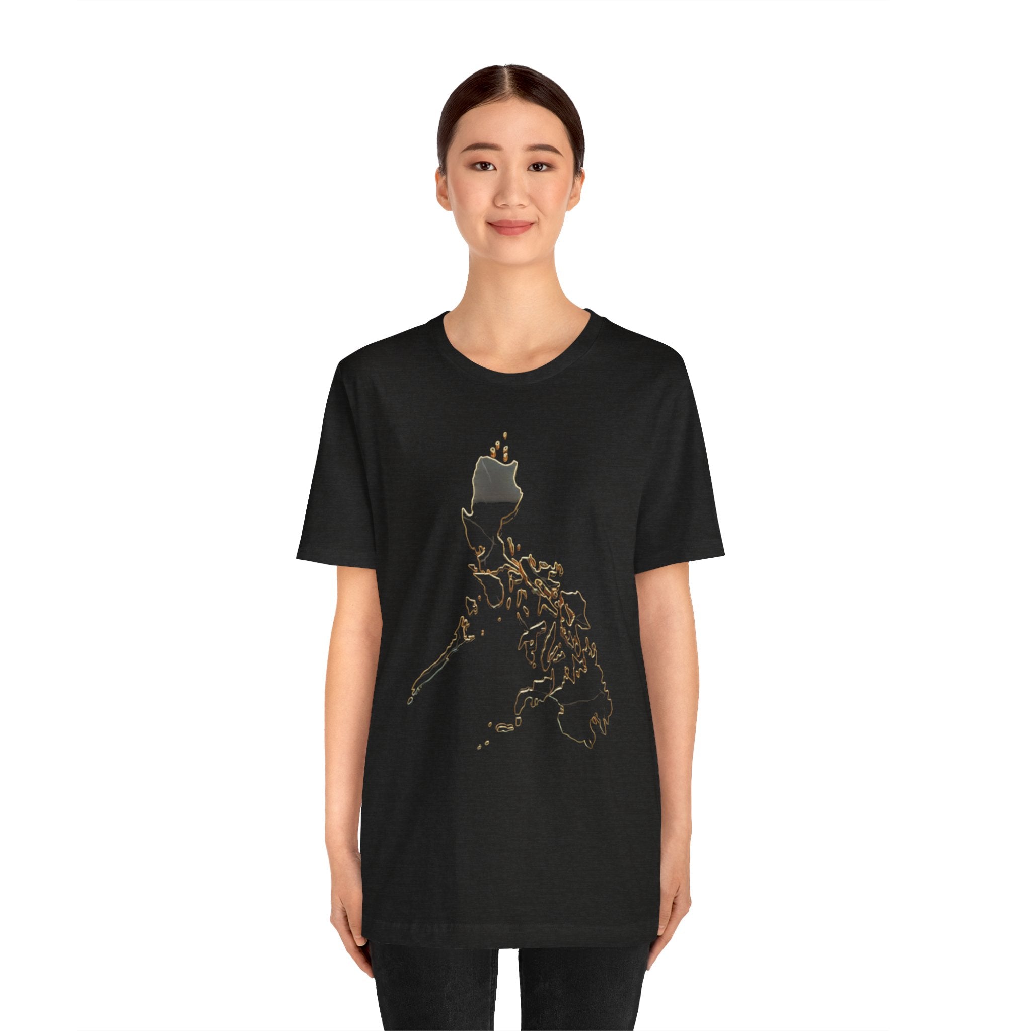 Philippines Map Gold Outline T-Shirt — Minimal Gold Philippine Islands Design