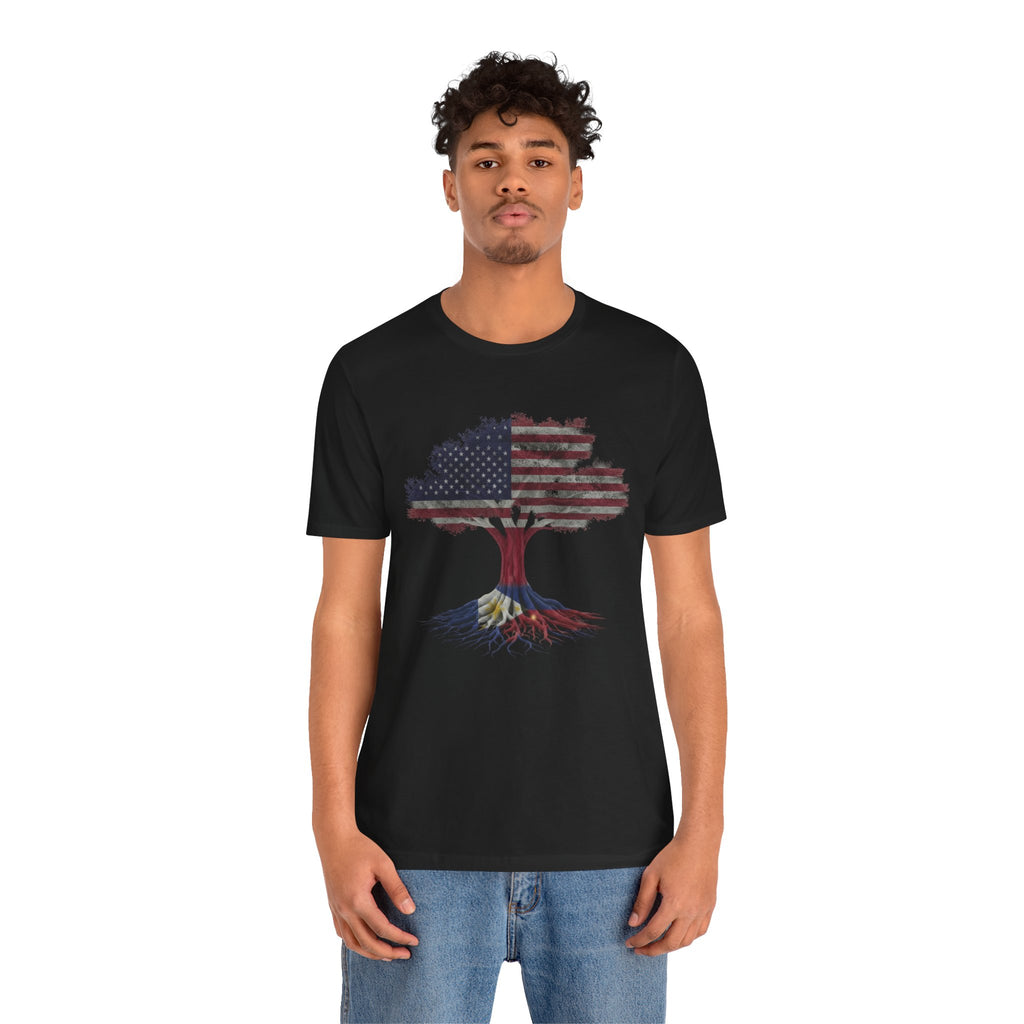 American Flag Tree T-Shirt — Filipino Roots Tee (USA Flag Tree Design)