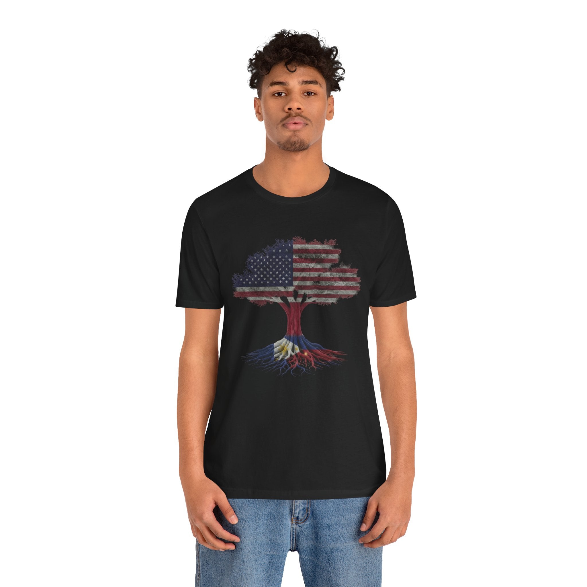 American Flag Tree T-Shirt — Filipino Roots Tee (USA Flag Tree Design)