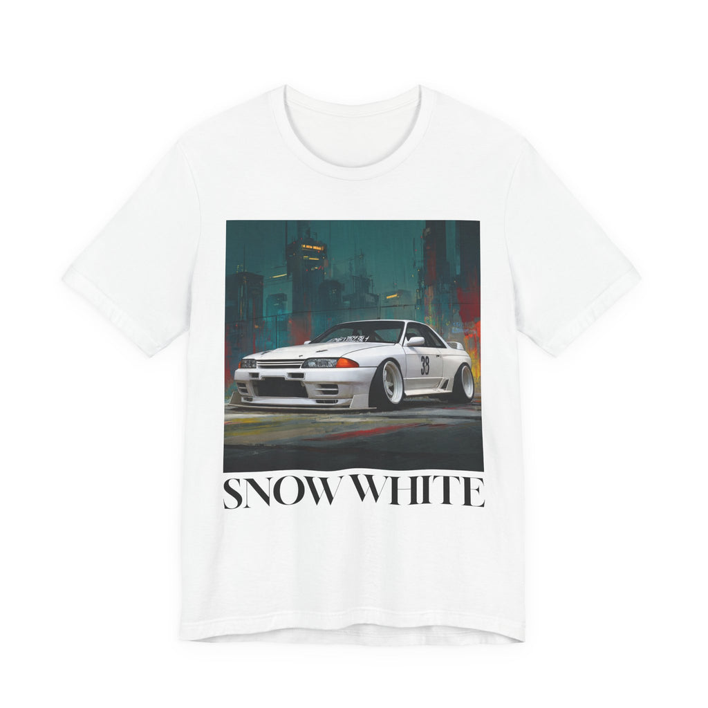 Snow White Skyline Car Tee — Retro Japanese JDM Sports Car Graphic T‑Shirt