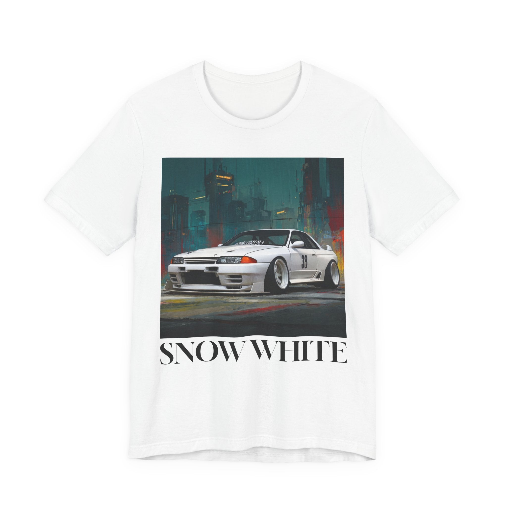 Snow White Skyline Car Tee — Retro Japanese JDM Sports Car Graphic T‑Shirt