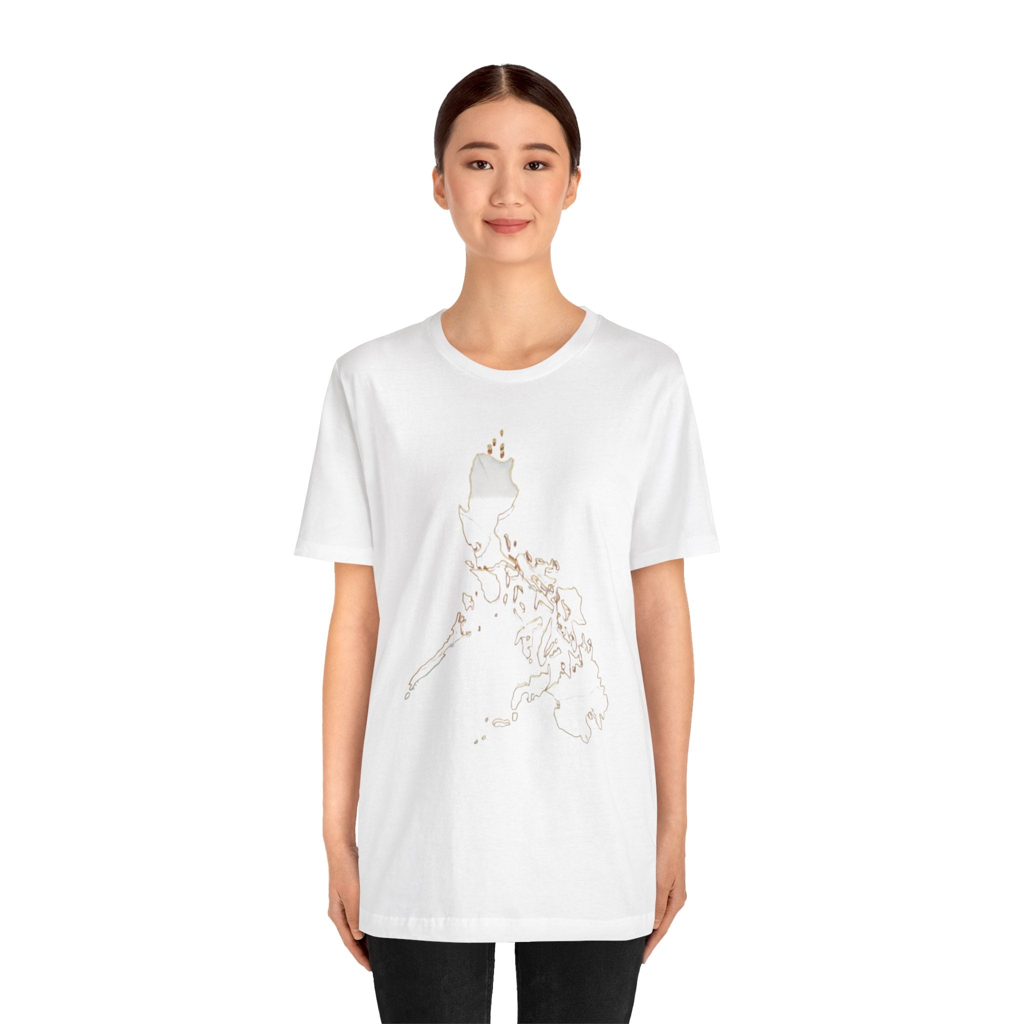 Philippines Map Gold Outline T-Shirt — Minimal Gold Philippine Islands Design